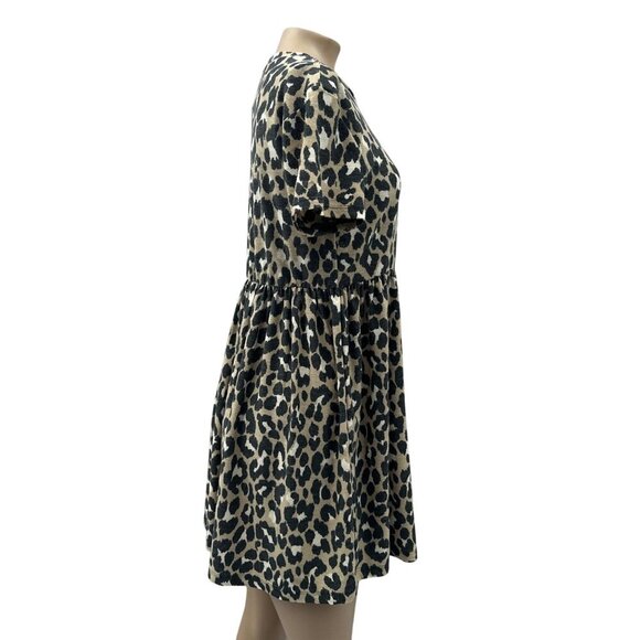 Audrey 3+1 Leopard Print Short Sleeve Stretch Flowy A-Line Mini Dress‎ Women M - Picture 3 of 10